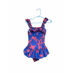 Janie and Jack Girls Floral One Piece Swimsuit Pink Blue Ruffle Size 4 Summer